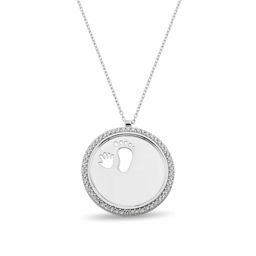 Zirkonia Gravurkette Baby Hand&Fuß